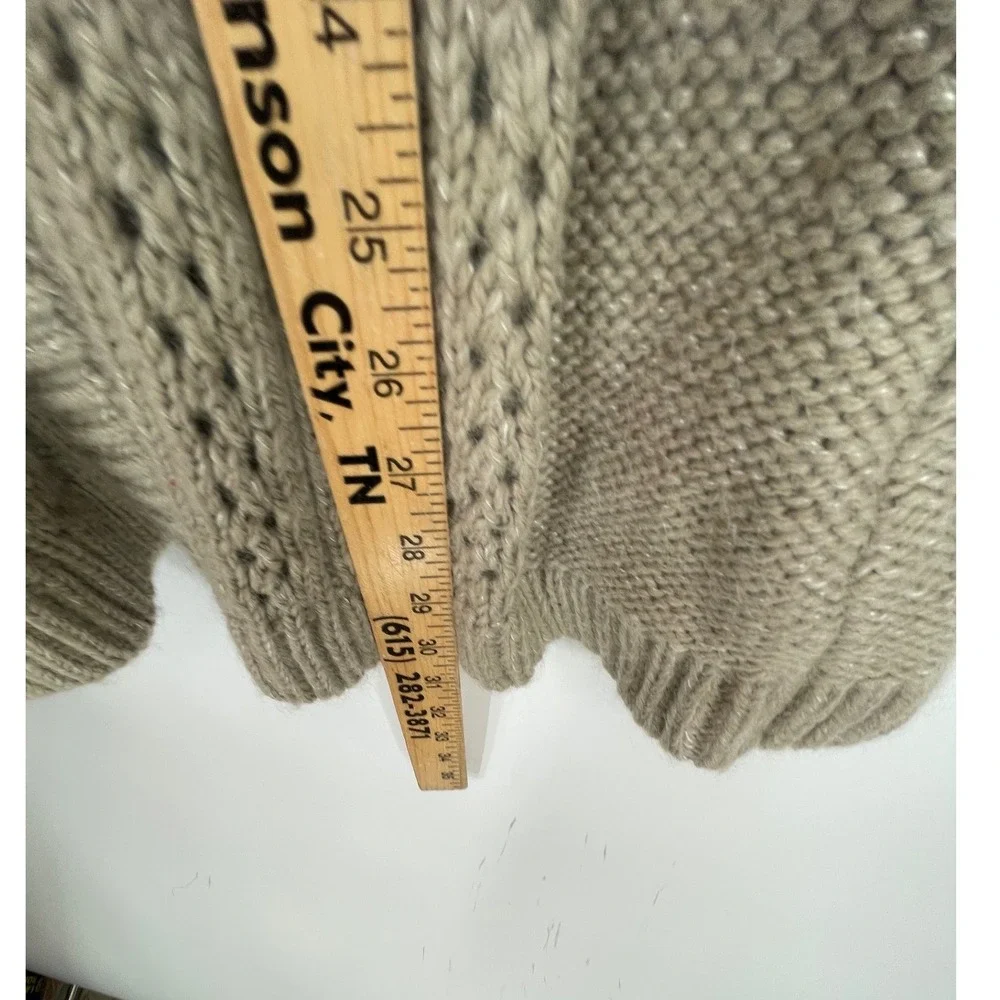 Chicos Womens Cardigan 2 M/L Sweater Beige Wool Blend Short Sleeve Mohair Wool